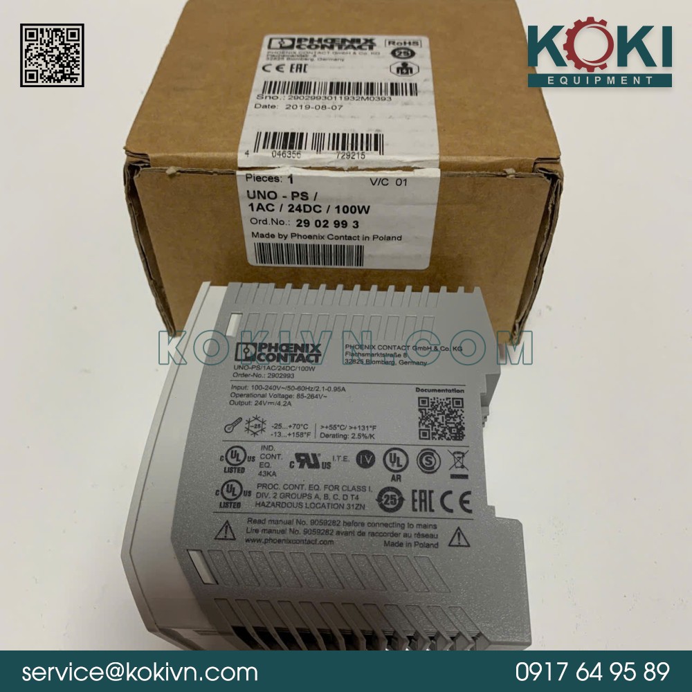 UNO-PS/1AC/24DC/100W Phoenix Contact | Bộ Nguồn 3 UNO-PS/1AC/24DC/100W Phoenix Contact | Bộ Nguồn